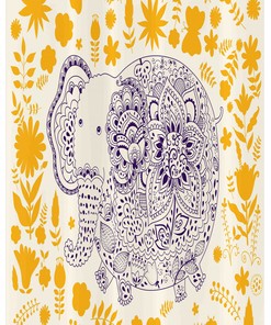 Elephant and Floral Shower Curtain with Oriental Stable Design