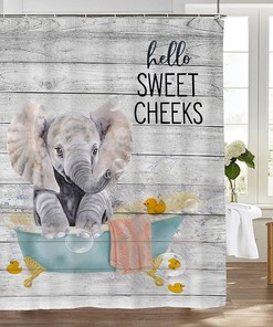 Elephant in Bathtub Print Shower Curtain for Rustic Animal Bathroom Decor