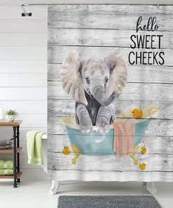 Elephant in Bathtub Print Shower Curtain for Rustic Animal Bathroom Decor
