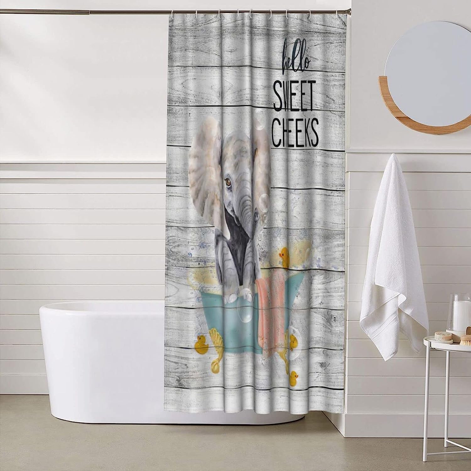 Elephant in Bathtub Print Shower Curtain for Rustic Animal Bathroom Decor