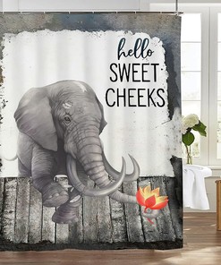Elephant with Lotus Print Shower Curtain for Rustic Animal Bathroom Decor