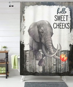 Elephant with Lotus Print Shower Curtain for Rustic Animal Bathroom Decor