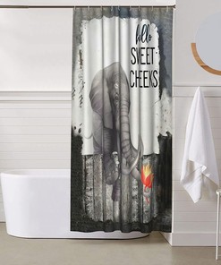 Elephant with Lotus Print Shower Curtain for Rustic Animal Bathroom Decor