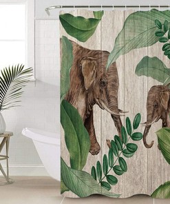 Elephant with Palm Leaves Print Shower Curtain for Bathroom