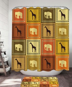 Elephants And Giraffes African Elements Shower Curtain
