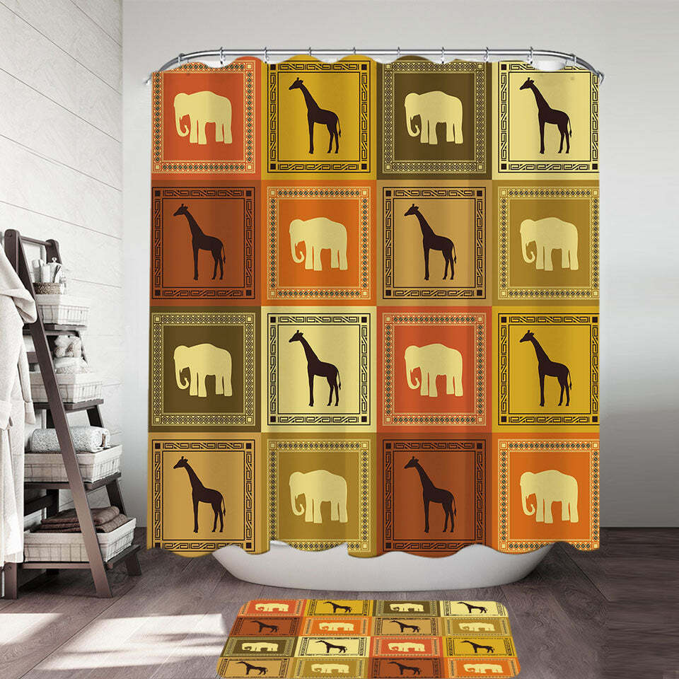 Elephants And Giraffes African Elements Shower Curtain