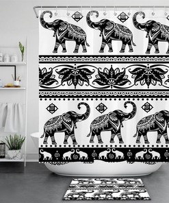 Elephants And Tropical Leaf Pattern Waterproof Fabric Shower Curtain For A Modern Look