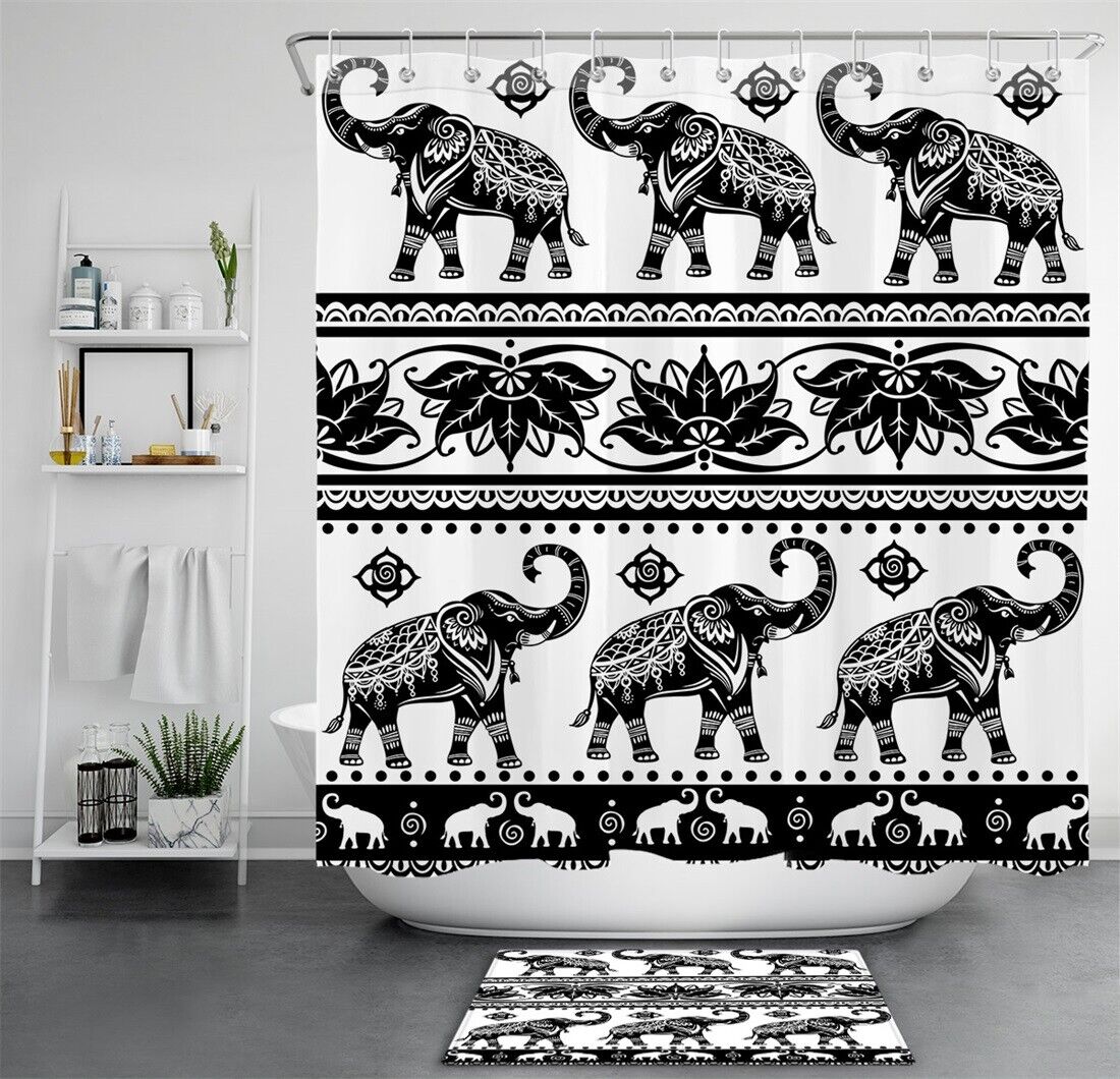 Elephants And Tropical Leaf Pattern Waterproof Fabric Shower Curtain For A Modern Look