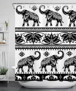 Elephants And Tropical Leaf Pattern Waterproof Fabric Shower Curtain For A Modern Look