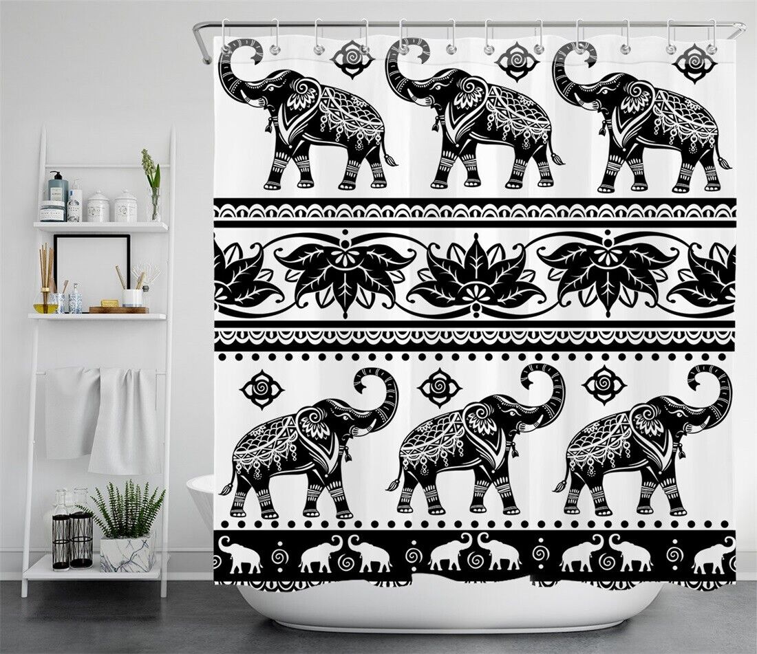 Elephants And Tropical Leaf Pattern Waterproof Fabric Shower Curtain For A Modern Look