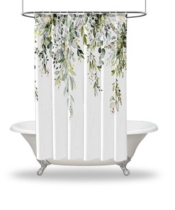 Elevate Your Bathroom Decor With A Beautiful Flower Printed Shower Curtain Featuring Green Leaf Floral