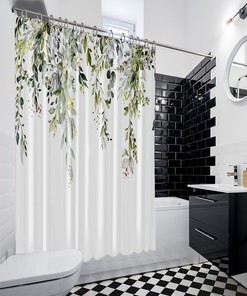 Elevate Your Bathroom Decor With A Beautiful Flower Printed Shower Curtain Featuring Green Leaf Floral