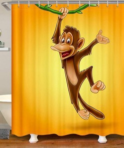 Elevate Your Bathroom Decor with Monkey Branch Cartoon Shower Curtain - Yellow Cute Animal Waterproof 