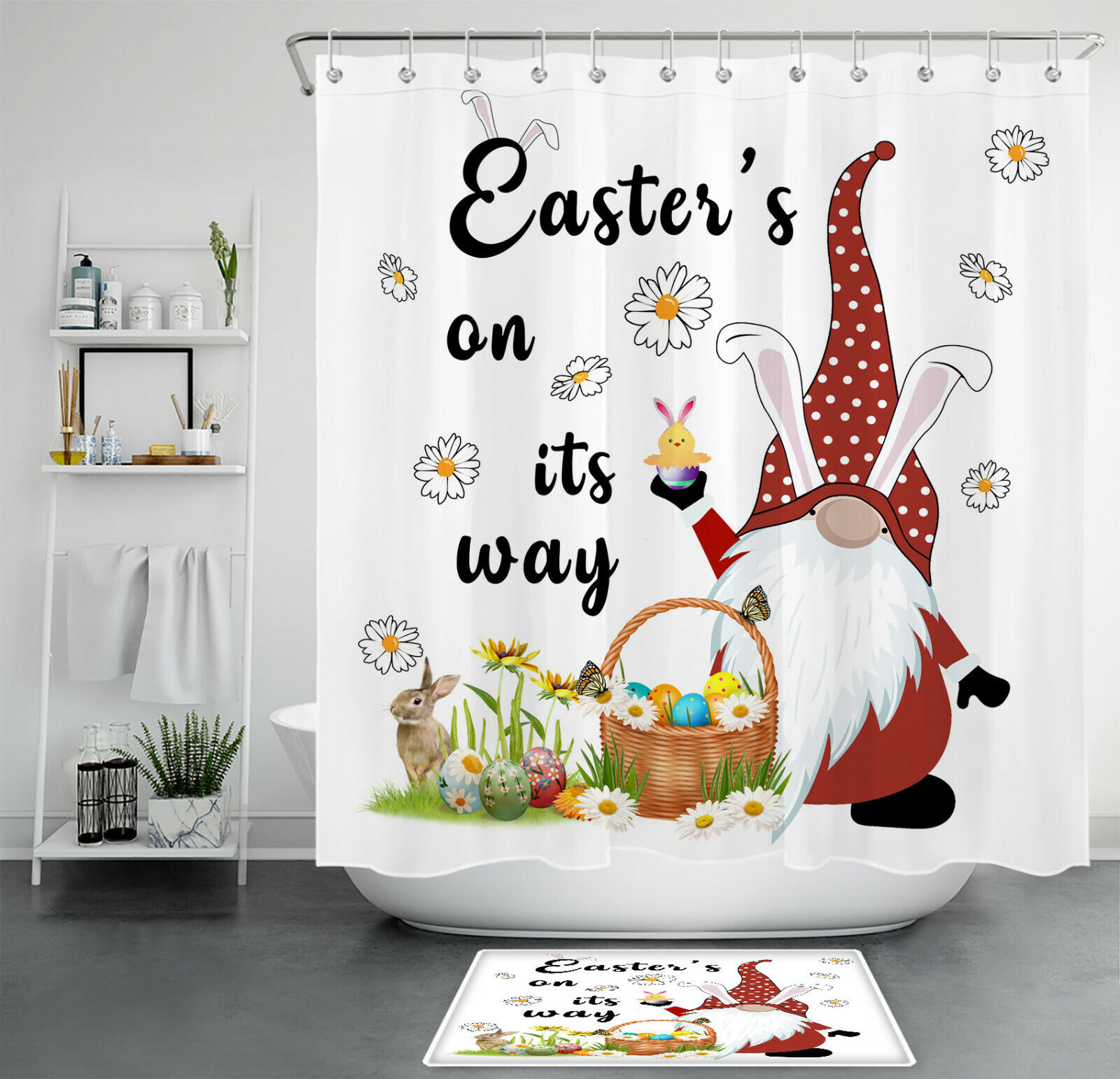 Elf and Flowers Easter Shower Curtain for a Cute Look in Bathroom