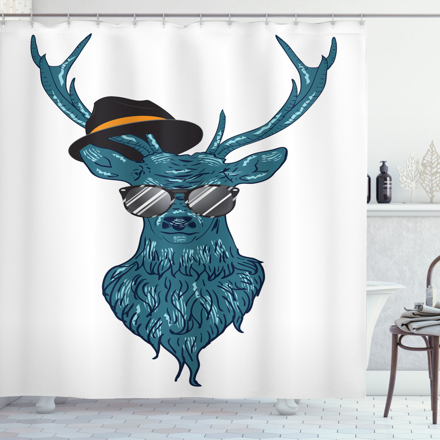 Elk And Deer Print Shower Curtain For Rustic Bathrooms