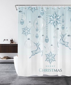 Elk And Snowflake Christmas Ball Shower Curtain For Joyful Bathroom Decor
