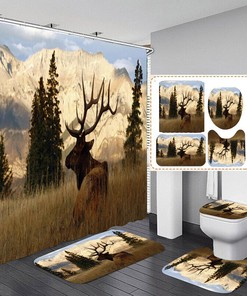 Elk Deer Animal Print Shower Curtain, Lodge-Style Bathroom Accessory