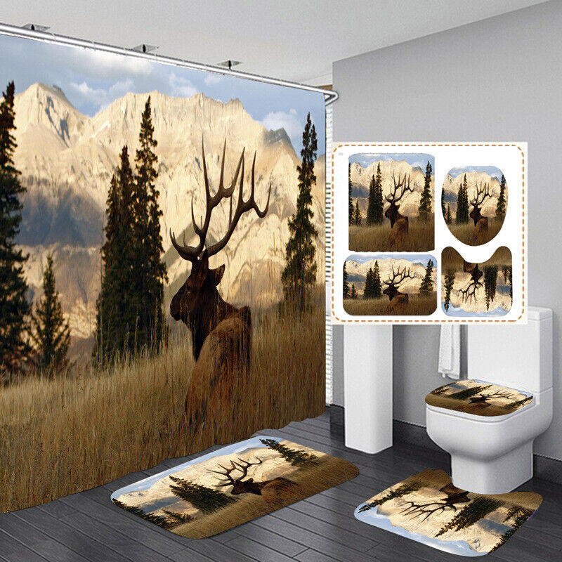 Elk Deer Animal Print Shower Curtain, Lodge-Style Bathroom Accessory