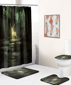 Elk Deer In A Forest River Shower Curtain, Rustic Bathroom Decor With Scenic Print