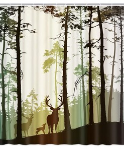 Elk Deer Sunset Fabric Shower Curtain, Wildlife Bathroom Decor 