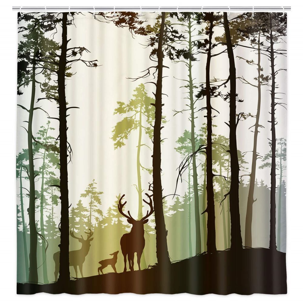 Elk Deer Sunset Fabric Shower Curtain, Wildlife Bathroom Decor