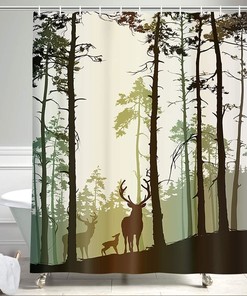 Elk Deer Sunset Fabric Shower Curtain, Wildlife Bathroom Decor