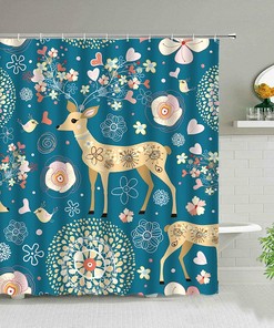 Elk Floral Moose Deer Shower Curtain, 3D Animal Bath Curtains Printing Waterproof Fabric Bathroom Decor