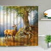 Elk Floral Moose Deer Shower Curtain, 3D Animal Bath Curtains, Waterproof Fabric for Bathroom