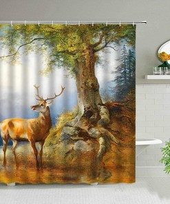 Elk Floral Moose Deer Shower Curtain, 3D Animal Bath Curtains, Waterproof Fabric for Bathroom