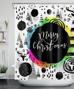 Elk Geometric Graffiti Christmas Shower Curtain - Modern Rustic Bathroom Decor