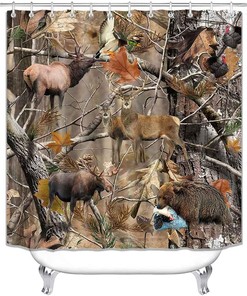 Elk Moose Bear Mallard Duck Turkey Animal Hunting Fishing Woodland Lodge Rustic Cabin Bathroom Decor for Bathrooms