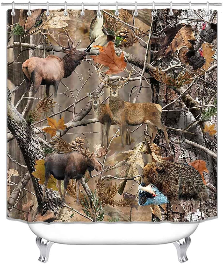 Elk Moose Bear Mallard Duck Turkey Animal Hunting Fishing Woodland Lodge Rustic Cabin Bathroom Decor for Bathrooms