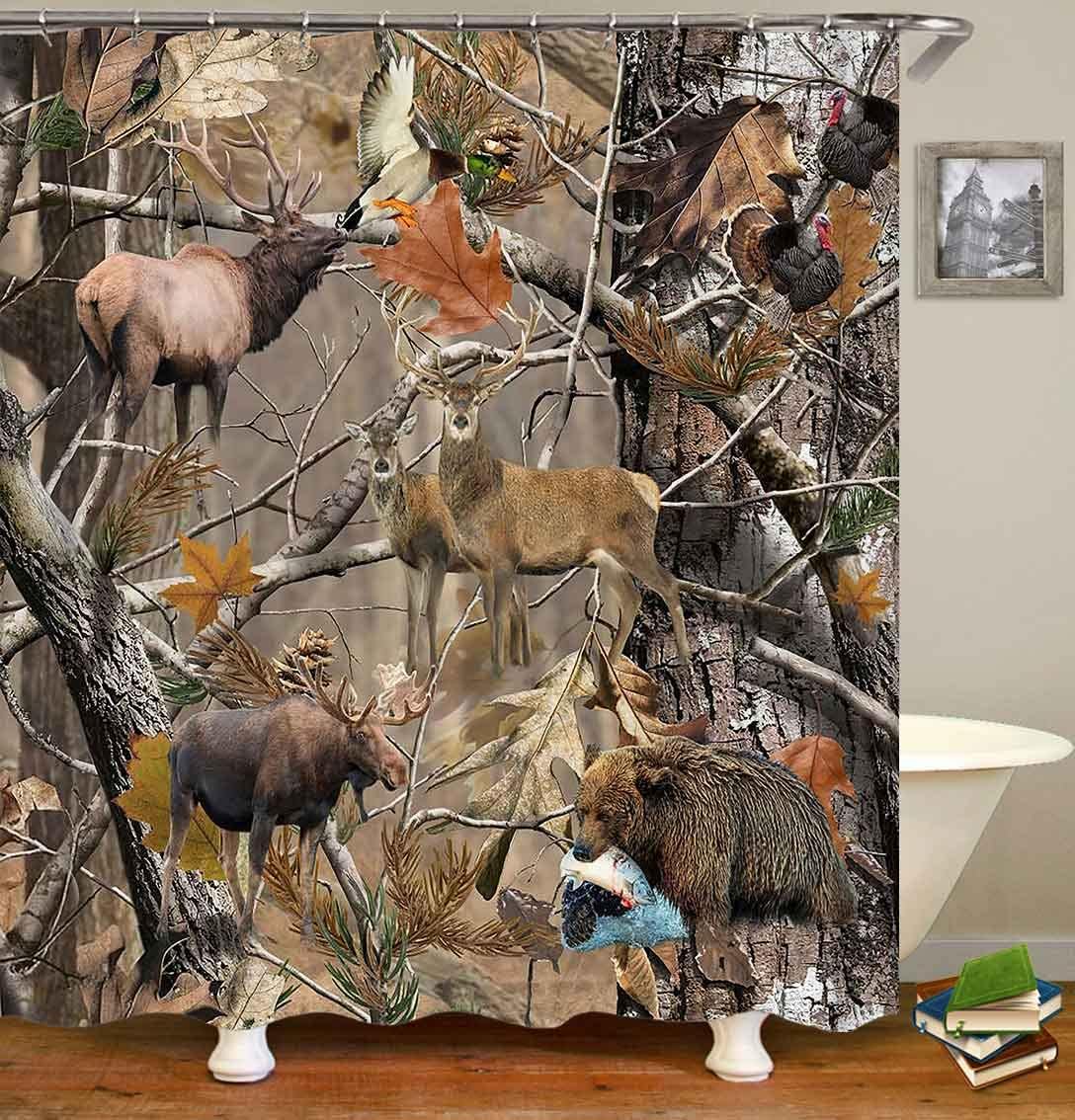 Elk Moose Bear Mallard Duck Turkey Animal Hunting Fishing Woodland Lodge Rustic Cabin Bathroom Decor for Bathrooms