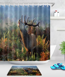 Elk Moose In Autumn Grassland Shower Curtain, Waterproof Bathroom Accessory