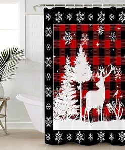 Elk Moose in the Snowfield Buffalo Plaid Yogaly Shower Curtain for Home and Kids Bathroom