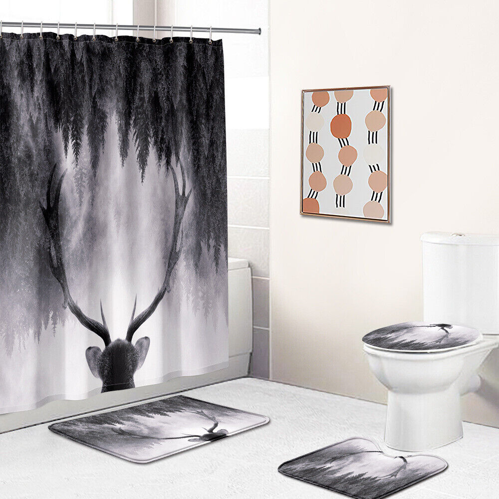 Elk Reindeer Animal Bathroom Shower Curtain - Forest Elk Reindeer Animal