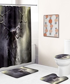 Elk Reindeer Forest Animals Shower Curtain Set For Wildlife Fans - Forest Animals Elk Reindeer