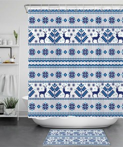 Elk Ugly Sweater Print Snowflake Shower Curtain, Unique Christmas Theme