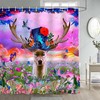 Elk Woodland Outdoor Shower Curtain With Deer And Fantasy Sky Flowers Butterfly Rainbow Bathroom Decor