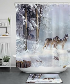 Elk and Deer Winter Snow Forest Shower Curtain 