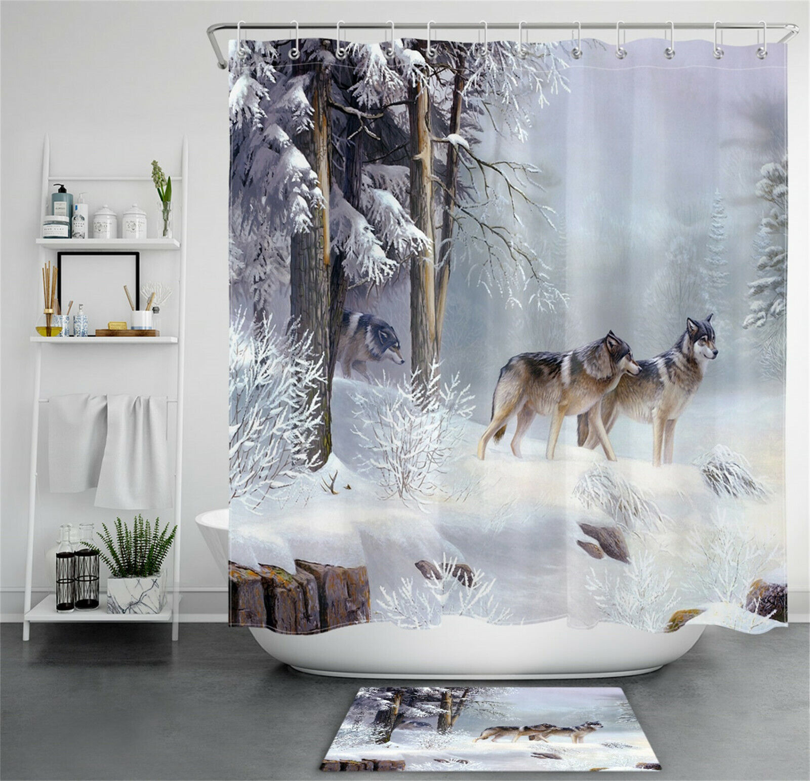 Elk and Deer Winter Snow Forest Shower Curtain
