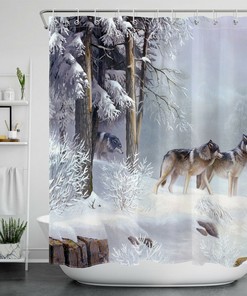 Elk and Deer Winter Snow Forest Shower Curtain