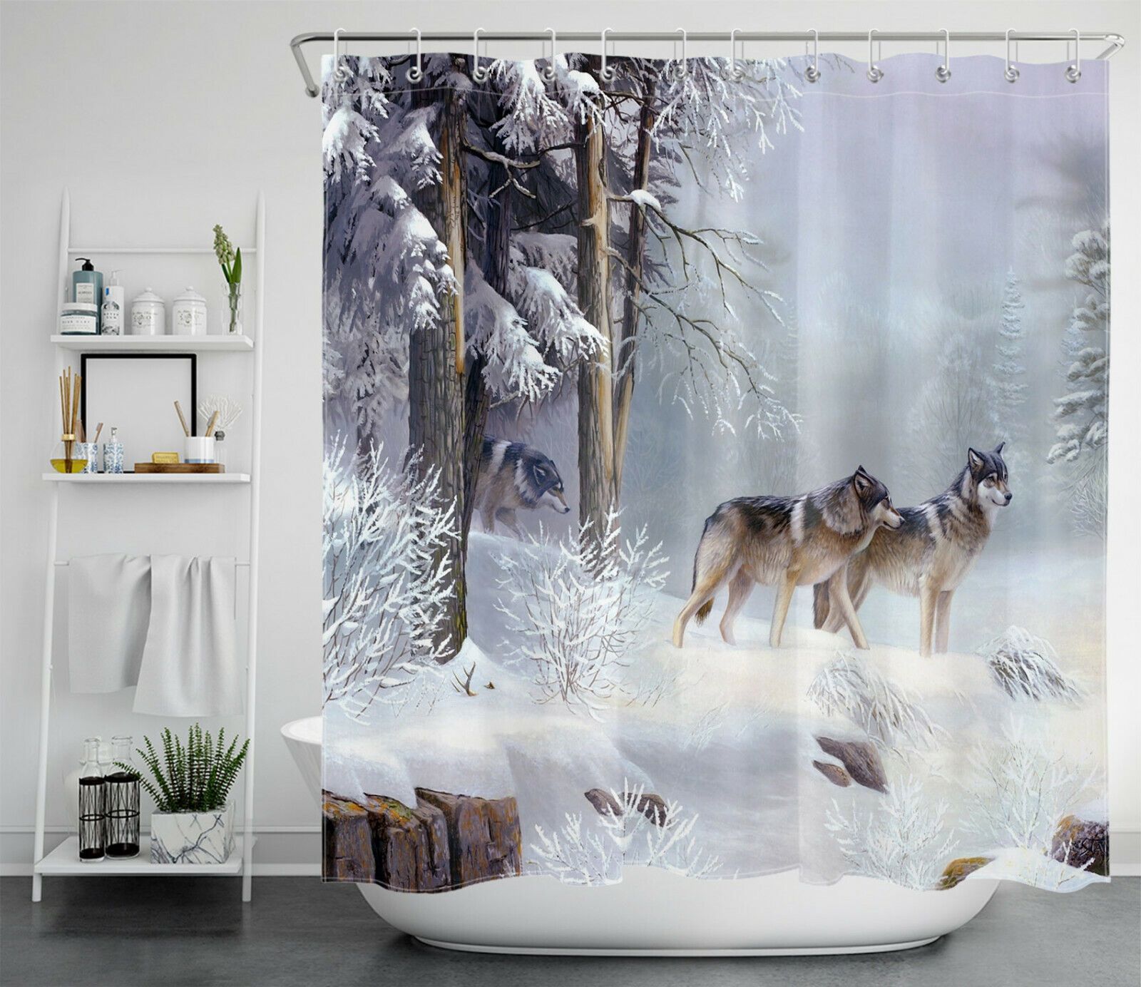 Elk and Deer Winter Snow Forest Shower Curtain