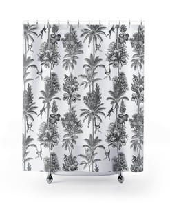 Embrace Boho Style with Monkey Jungle Shower Curtain - Black and White Pattern 