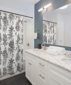Embrace Boho Style with Monkey Jungle Shower Curtain - Black and White Pattern