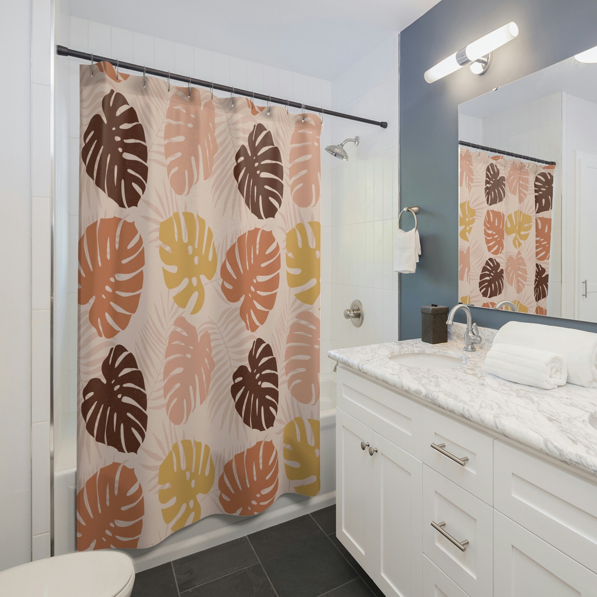 Embrace Nature with Monstera Tropical Shower Curtain - Boho Print on Shower Curtain