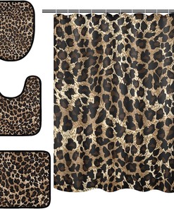 Embrace The Beauty Of Vintage With Alaza Leopard Spot Pattern Shower Curtain And Mat Set!