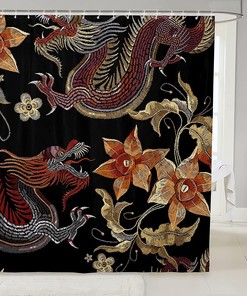 Embroidery Style Chinese Dragon Shower Curtain For Oriental Bathroom Decor