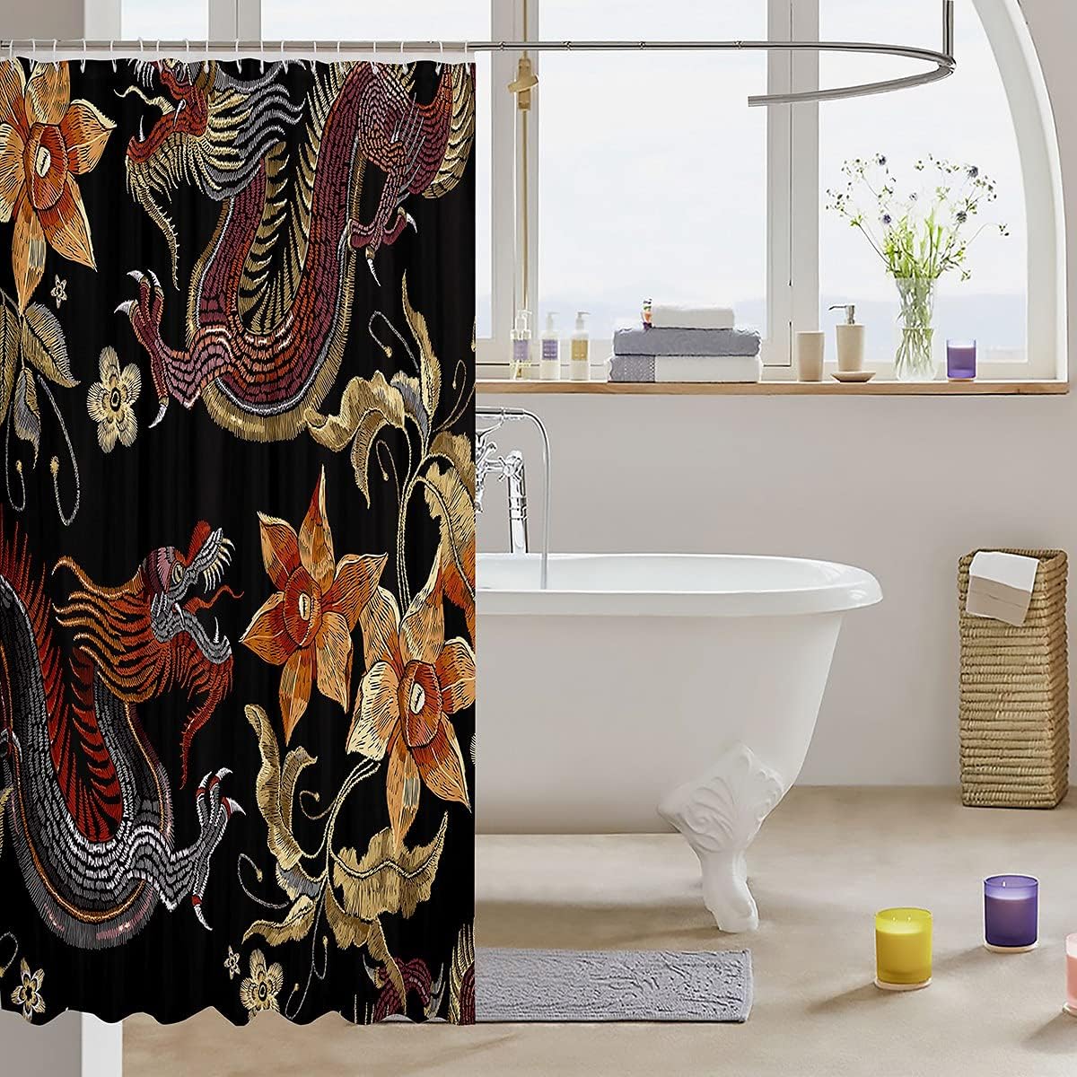 Embroidery Style Chinese Dragon Shower Curtain For Oriental Bathroom Decor - Image 3