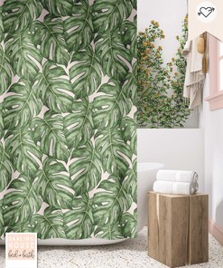Emerald Green Monstera Leaf Shower Curtain: Retro Tropical Jungle with Maximalist Funk and Vintage Charm